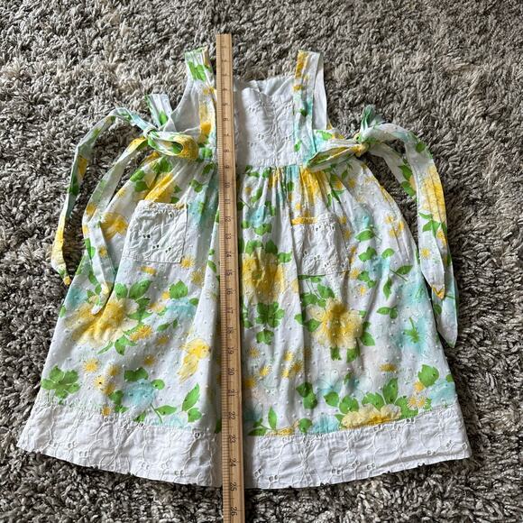 La Folie Dress Sundress Pinafore Eyelet Pockets Side Ties Yellow Floral Girls 6 - Picture 10 of 10